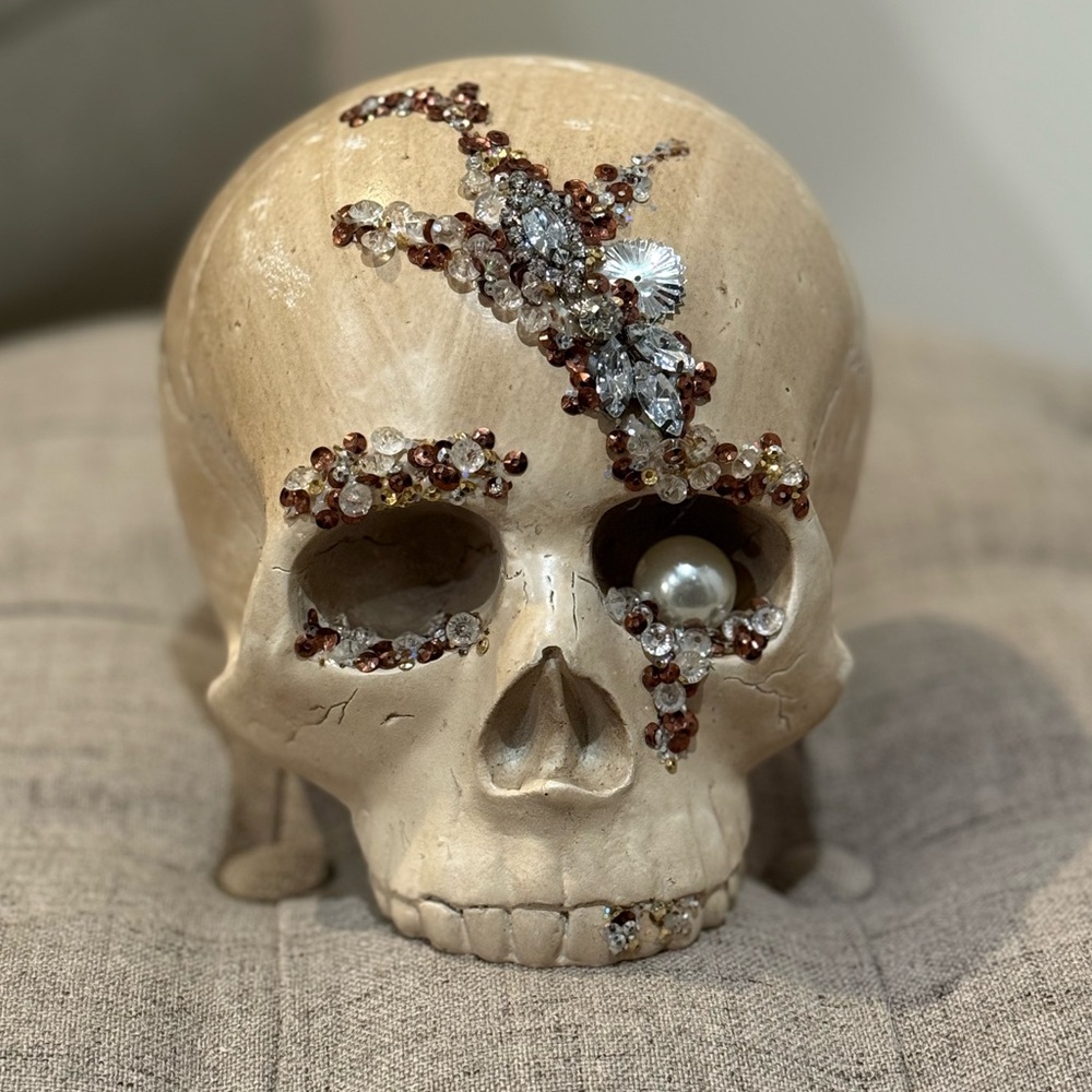 Vintage Pier 1 Halloween Bejeweled Skull Decor Haunted Elegance Glam